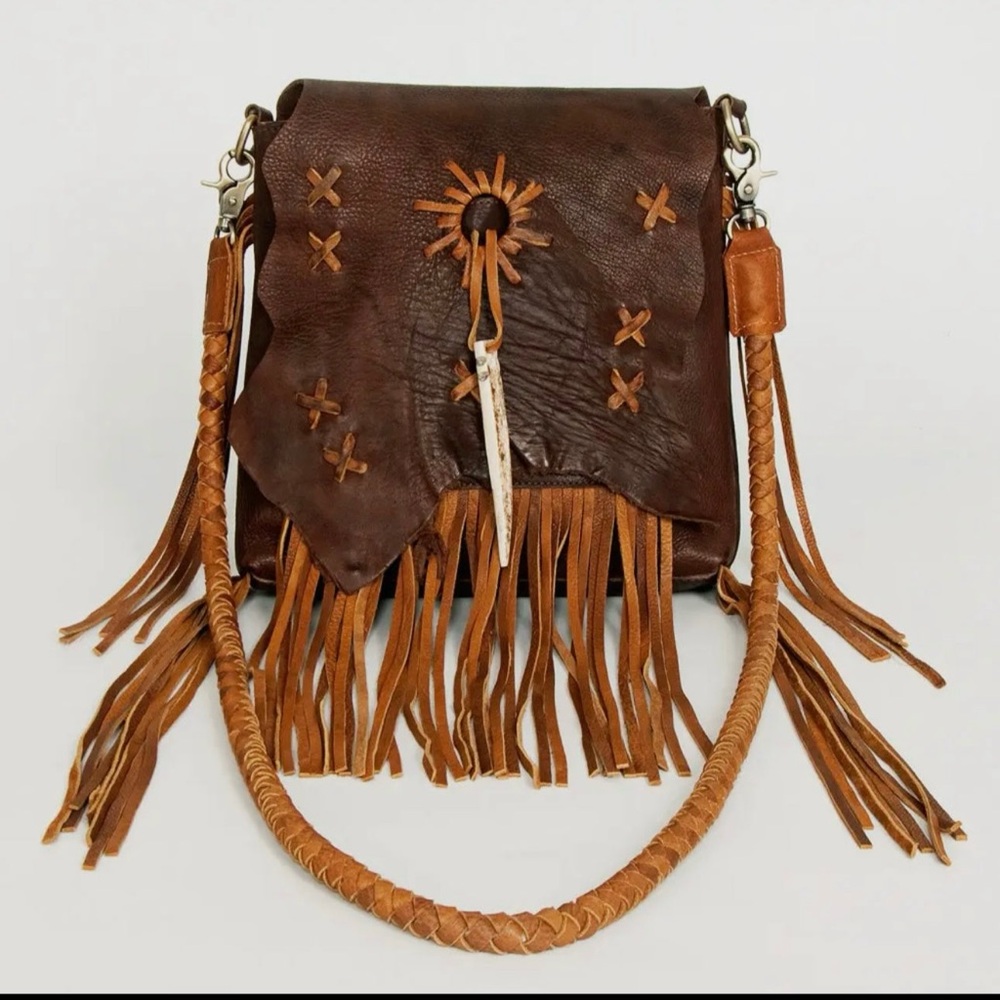 Brown Leather Fringe Crossbody Bag